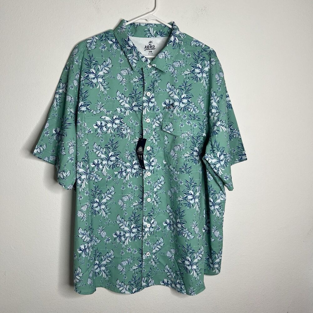 IZOD Saltwater Mens Shirt Tropical Floral Green Button Up New Size 2XB